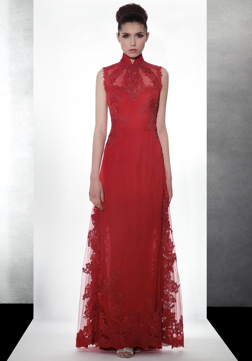Cheongsam | Embroidered Mao Neck Red Gown| Designer Bridal Room