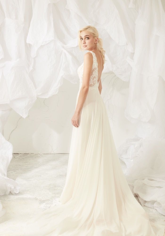 sachin and babi light blue dress Chiffon Bridal Gown One Shoulder Beaded Lace Wedding Dresses K24 main image 0