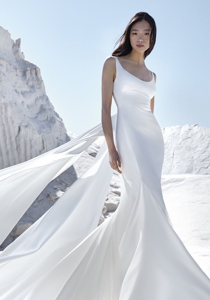 sachin and babi light blue dress Aurielle Strapless Satin Wedding Gown | Made-To-Order