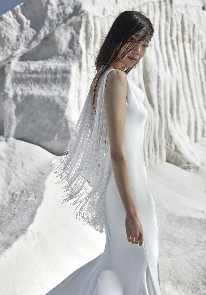 Pronovias Sunray Backless Fringe Satin Wedding Dress HK