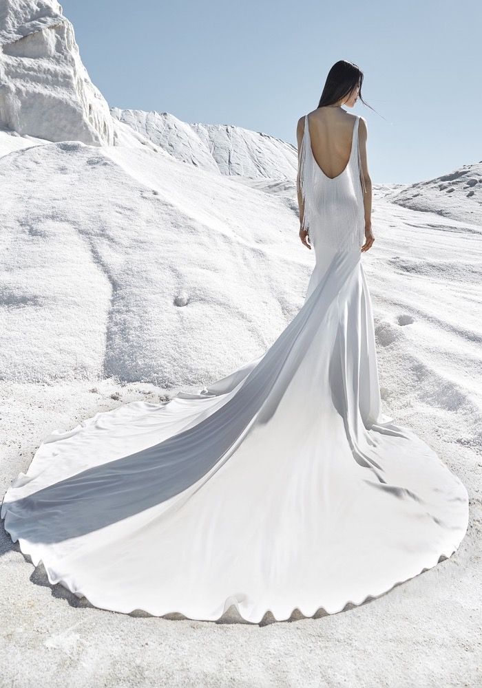 Pronovias Sunray Backless Fringe Satin Wedding Dress HK