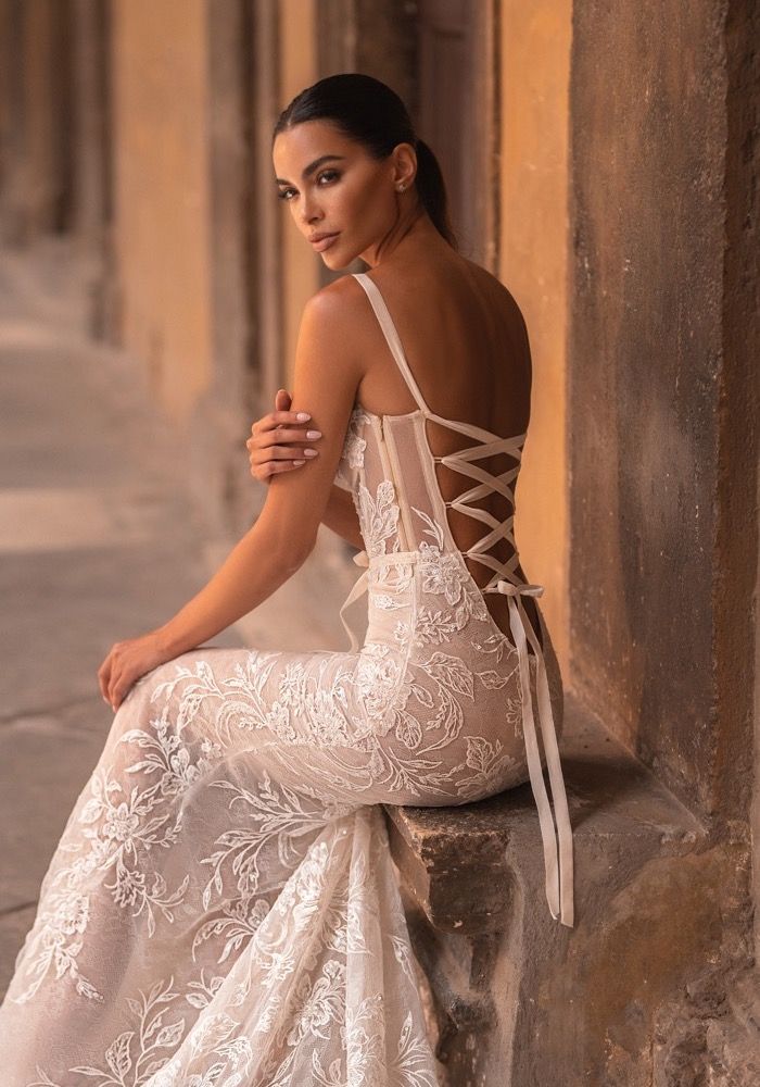 Mermaid Backless Lace Wedding Dress with Open Corset Back PORTIA – ieie