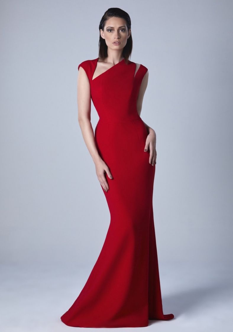 Edward Arsouni, Red Crepe Gown With Keyhole Detailing, HK