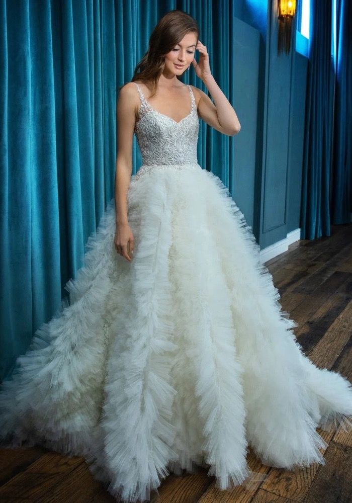 beaded ruffle wedding dress Lucci Lu C8051 Beaded Tulle White Wedding Dress White / 14