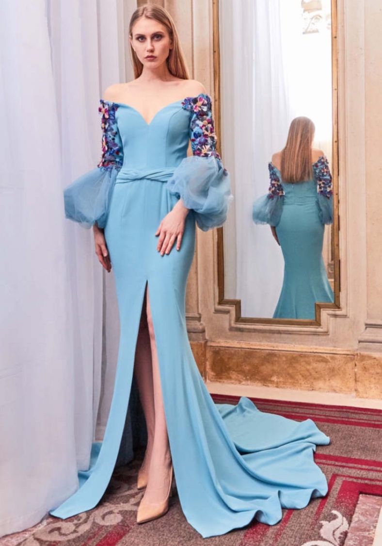 Dresses | Blue Floral Prom Dress | Poshmark