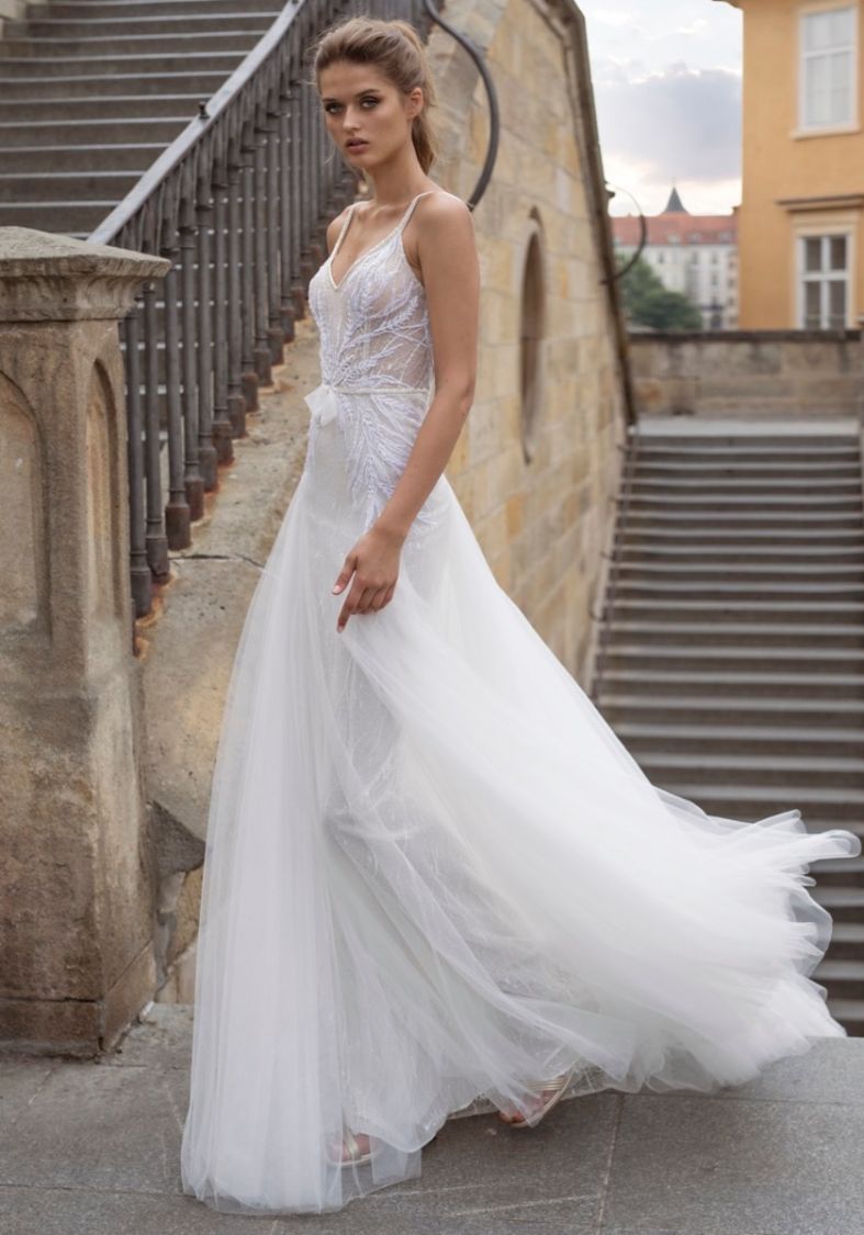 embroidered tulle wedding dress