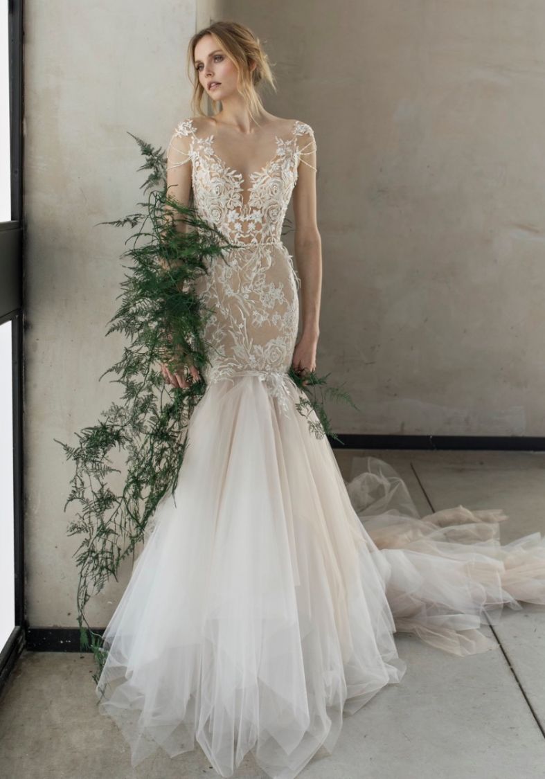 Helena Kolan Olivia Embroidered Nude Colour Wedding Dress