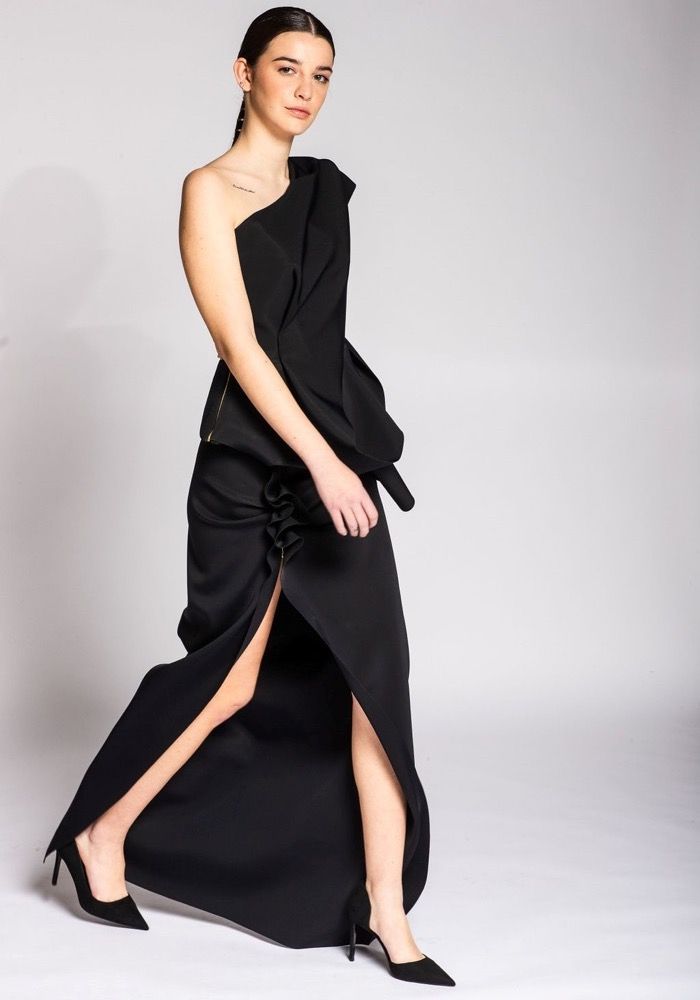 Draped one shoulder outlet gown