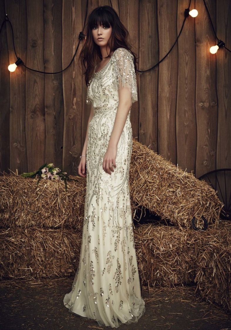 Jenny Packham | Hilda Silver Embellished Column Wedding Dress 