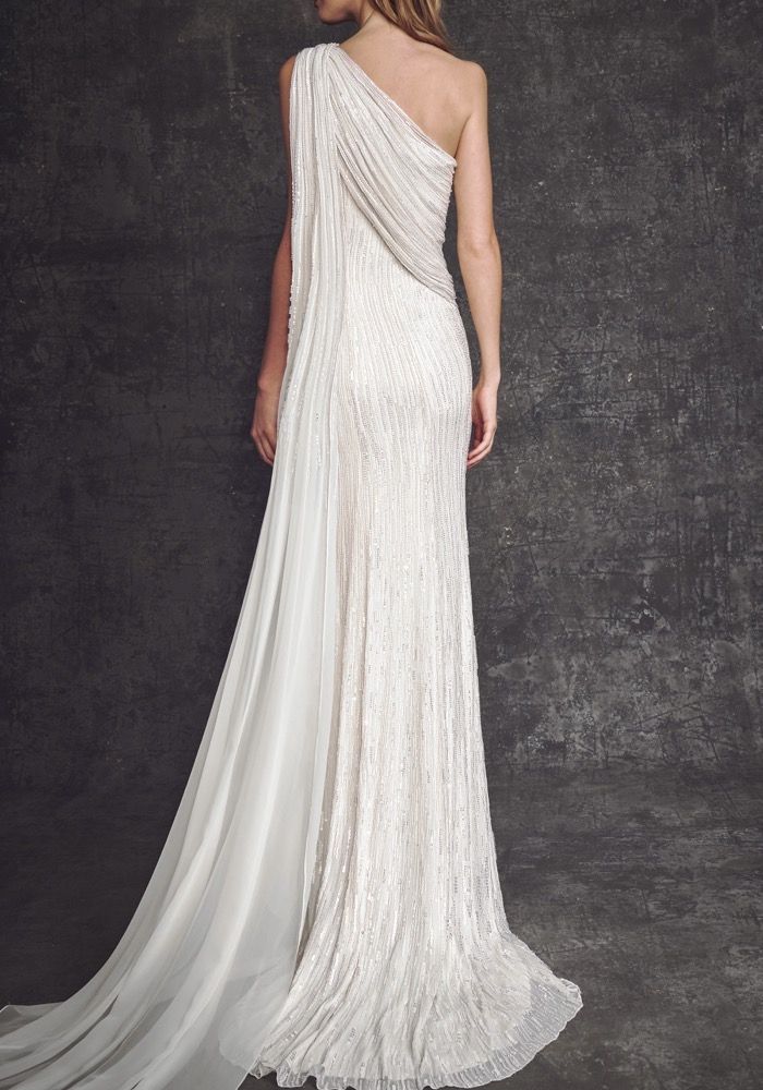 JENNY PACKHAM One-Shoulder Chiffon A-Line Gown- 0 buy