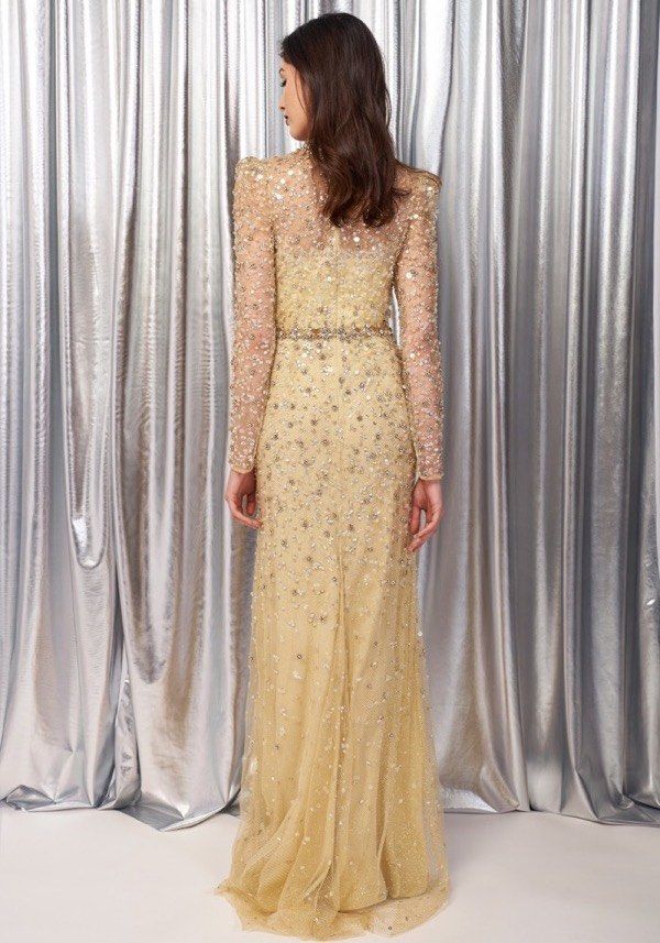 Jenny Packham Aura Beaded Long Sleeve Evening Gown HK Jenny Packham Aura Beaded Long Sleeve Evening Gown HK