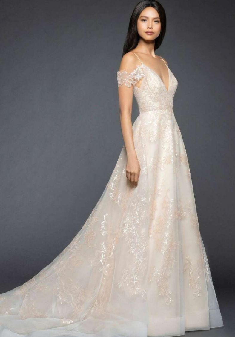 lazaro blush sparkle wedding dress