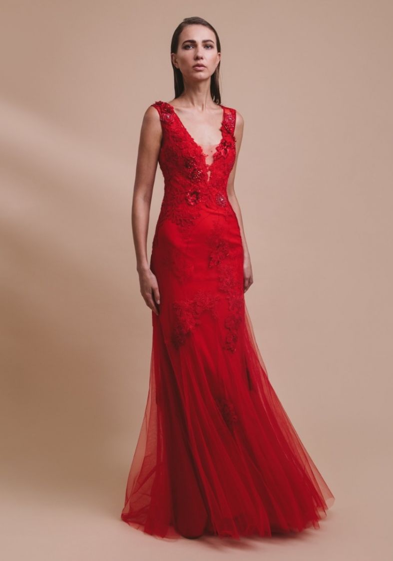 strapless open back dress JUNO draped long dress in red technical jersey main image 0