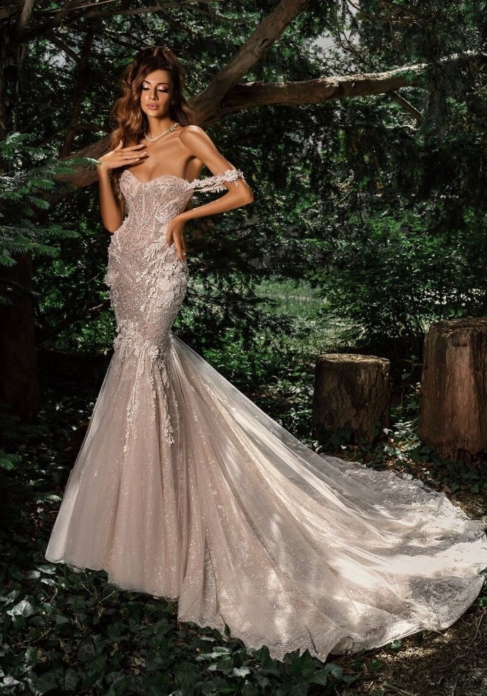 mermaid wedding dress with beaded bodice Designer Lace Sleeveless Corset Sparkly Trumpet Wedding Gown main image 0