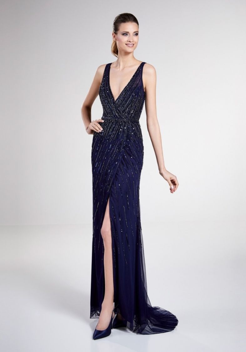 navy blue dress with slit