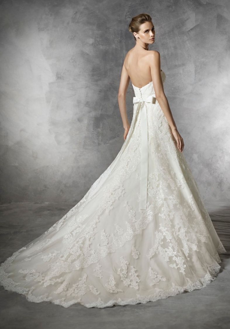 pronovias strapless lace wedding dress