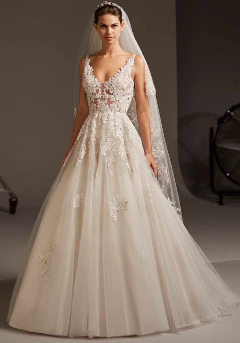 Pronovias Ariel Embroidered Tattoo Effect Wedding Dress