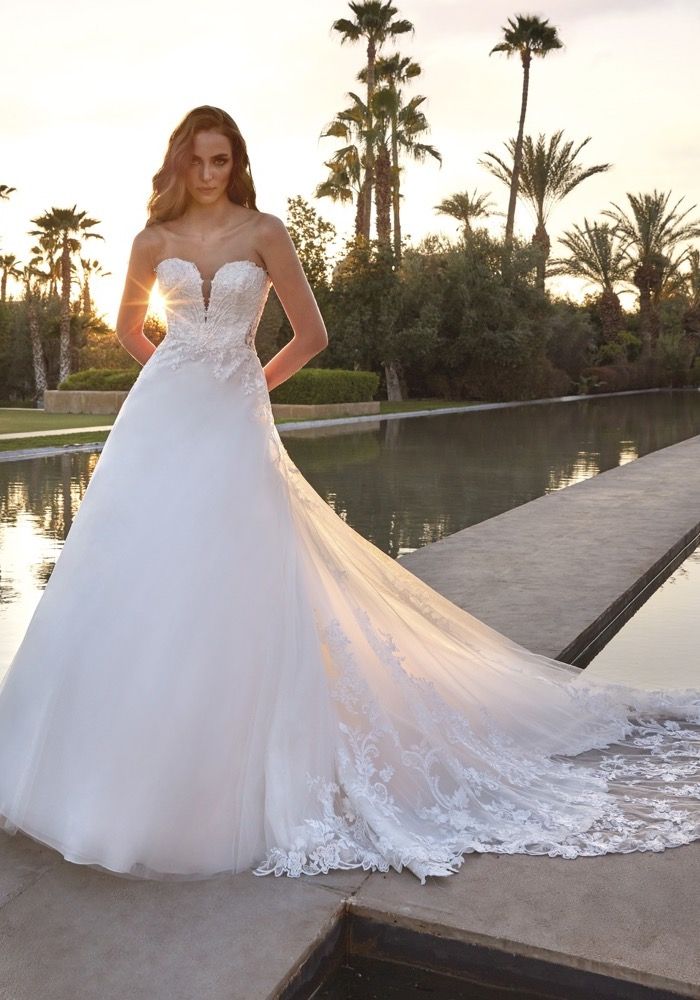 sachin and babi light blue dress Square neckline wedding dress – Leighton • Piondress main image 1