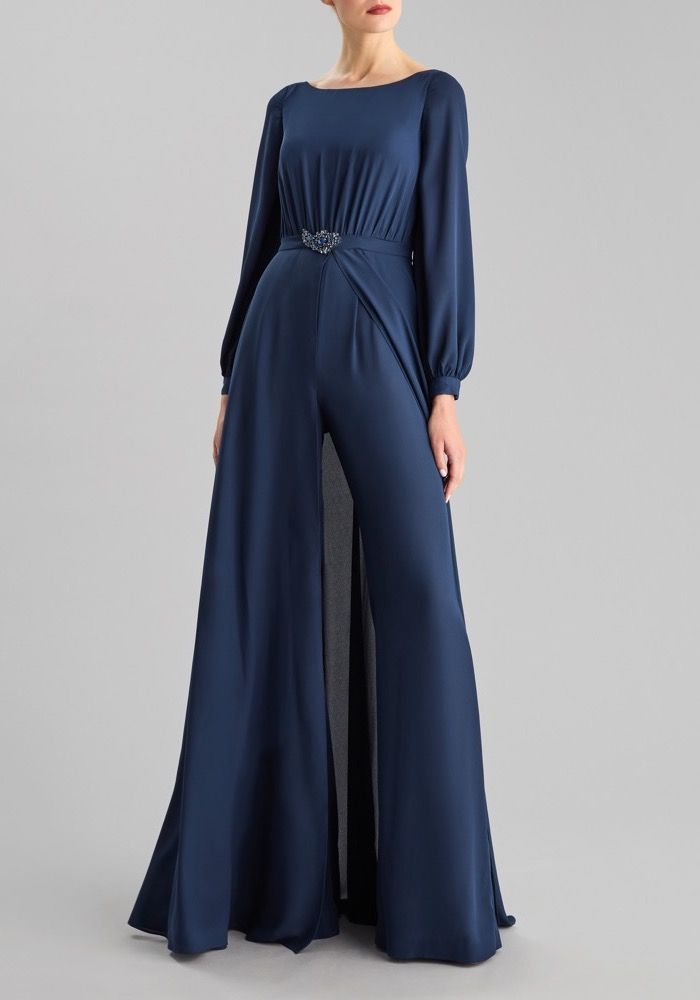 Navy blue 2024 long sleeve jumpsuit