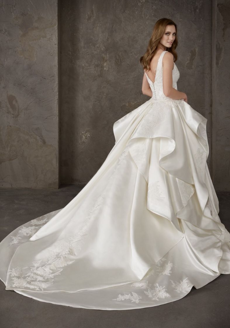 satin ruffle wedding dress