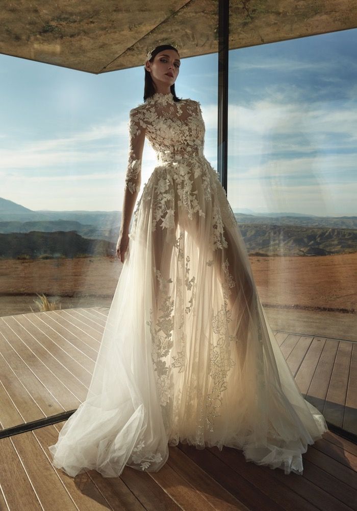 Pronovias Privee Angelite Floral Lace Sheer Wedding Dress HK