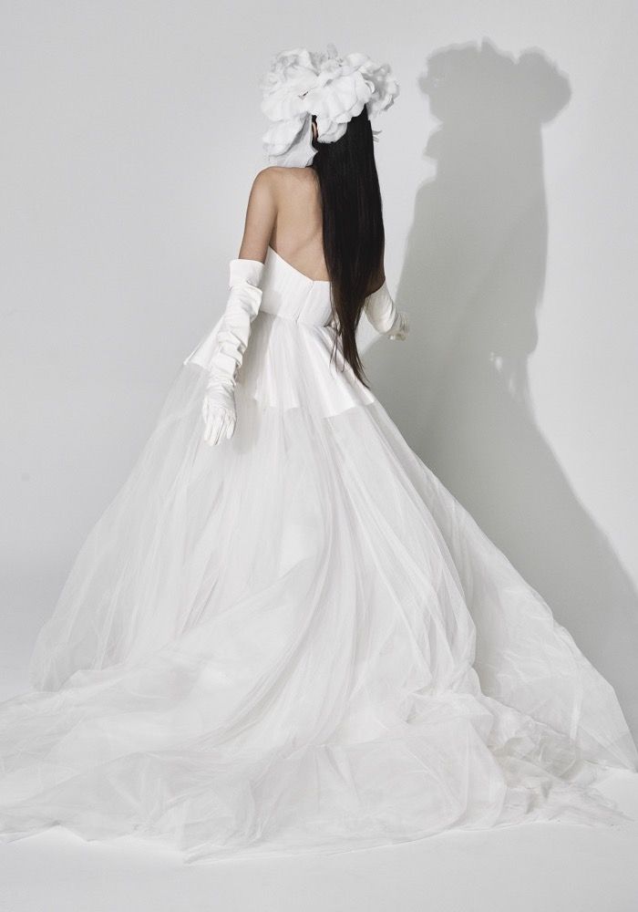 strapless open back dress Phan Huy Off-Shoulder Peplum Trumpet Dress in White main image 1