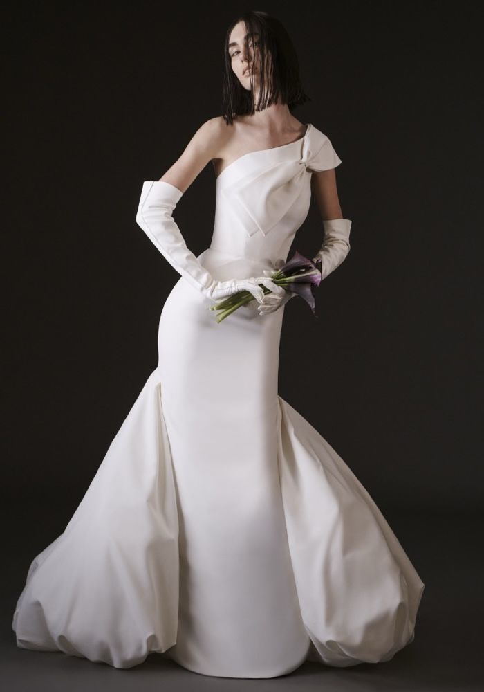 white by vera wang one shoulder lace wedding dress Vera Wang Bride Viviane