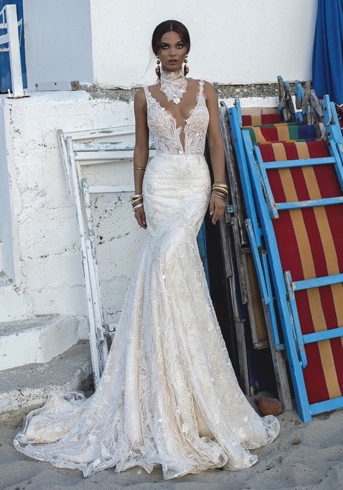 Viero Bridal  Hera Beaded High Neck Sexy Mermaid Wedding Dress