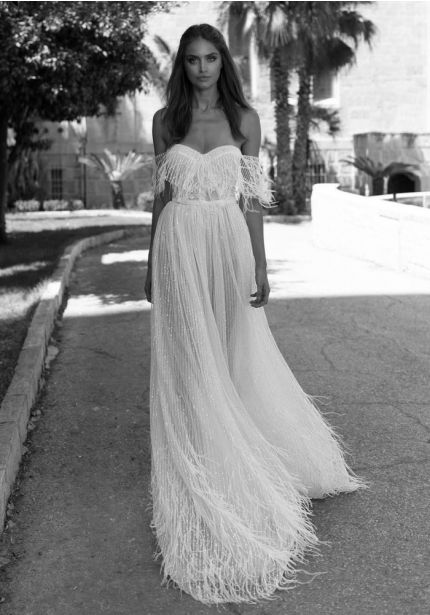 Embellished Feather Tulle Wedding Dress