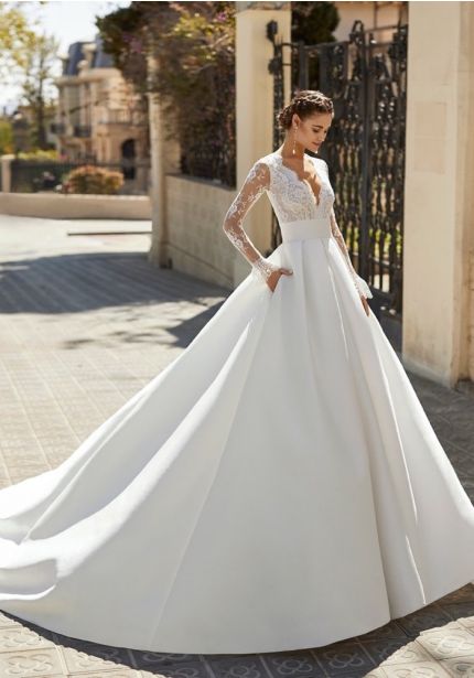 Embroidered Long Sleeves Brocade Wedding Dress