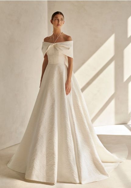 Off-Shoulder Brocade Wedding Dress 