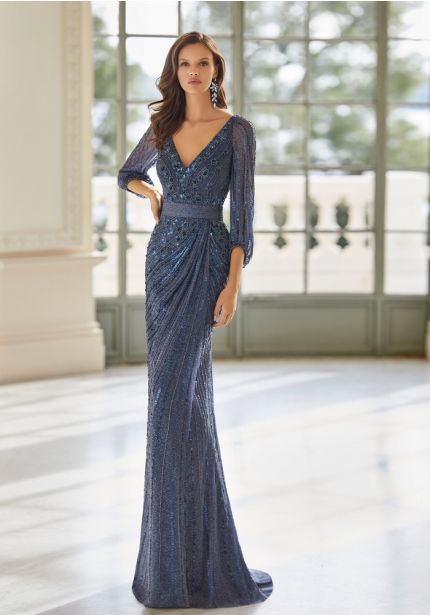 Embellished 3/4 Sleeve Gown