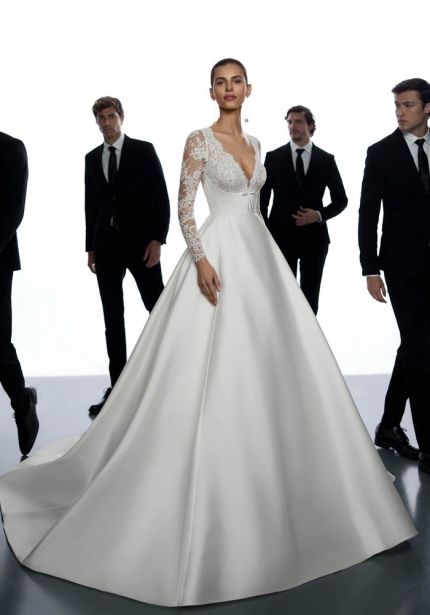 Embroidered Long Sleeve Ball Gown