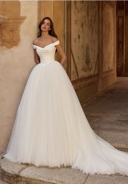 Draped Tulle Ball Gown