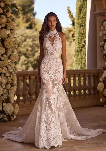Embroidered Keyhole Back Wedding Dress