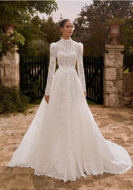Embroidered Long Sleeve Wedding Dress