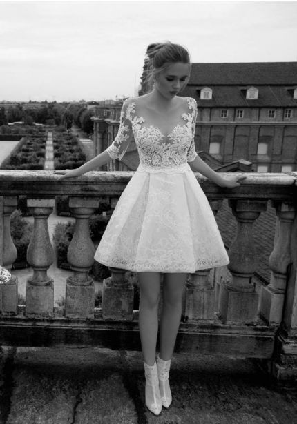 Lace Embroidered Short Bridal Dress