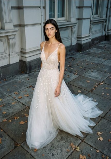 Beaded Backless Tulle Wedding Dress