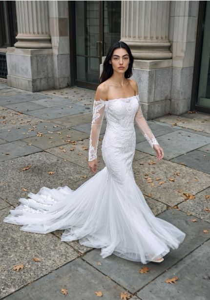 Beaded Long Sleeve Wedding Dress