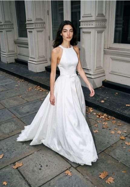 Keyhole Back Satin Wedding Dress