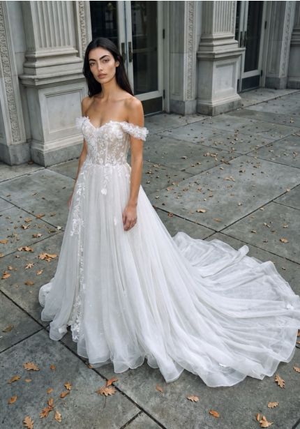 Embroidered Glitter Tulle Wedding Dress