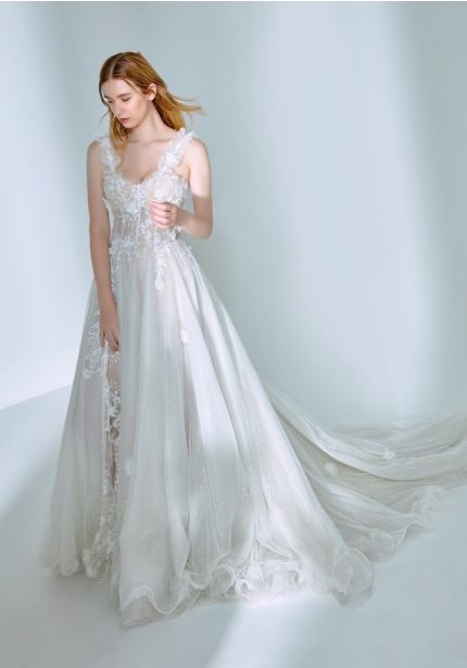 Embroidered Glitter Tulle Wedding Dress