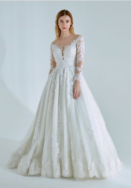 Embroidered Long Sleeve Wedding Dress