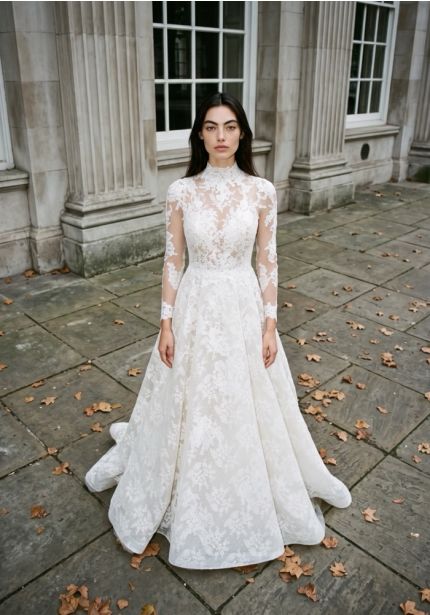 Embroidered Long Sleeve Wedding Dress
