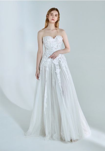 Embroidered Glitter Tulle Wedding Dress