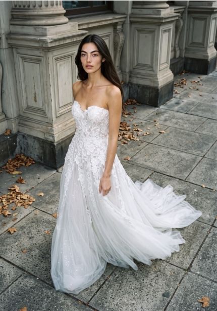 Embroidered Glitter Tulle Wedding Dress