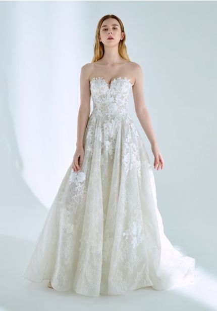 Embroidered Long Train Wedding Dress
