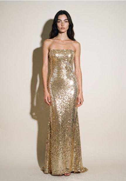 Sequinned Strapless Gown