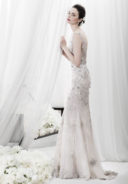 Embellished Wedding Dress with Open Back
