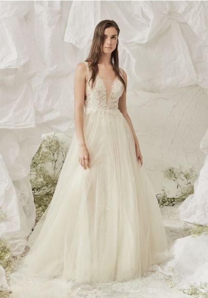 Embellished Tulle Wedding Dress with Open Back